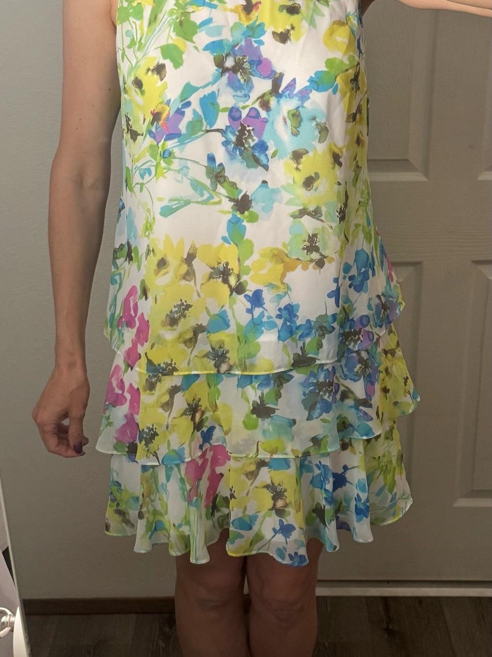 American Living Floral Scoop Neck Sheath Dress - Yellow Blue Green